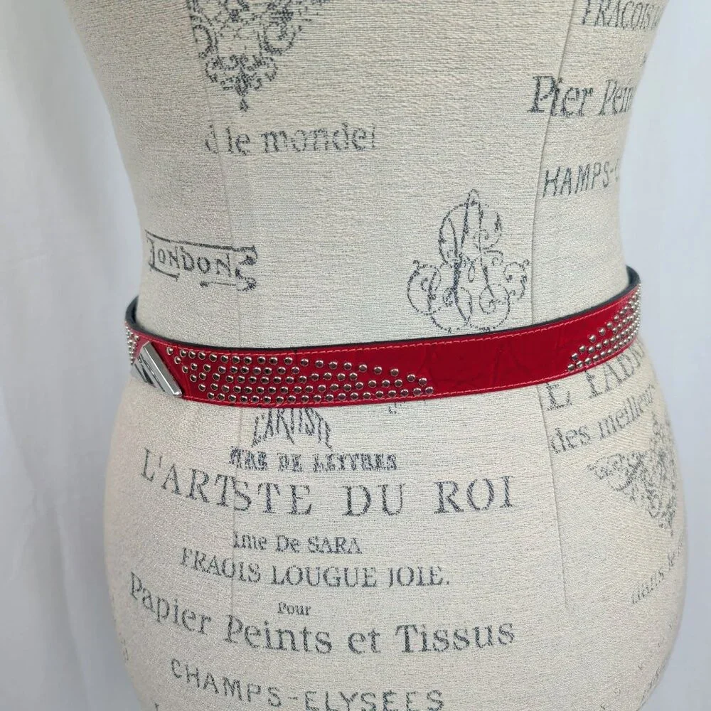 Vintage Apple Acc NY Red Leather Belt Small Studs